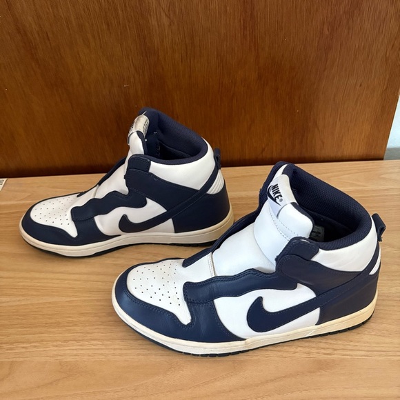 NIKE x SACAI sz 9 Dunk Lux High No Laces White Navy Blue 776446 Nikelab - Picture 4 of 13